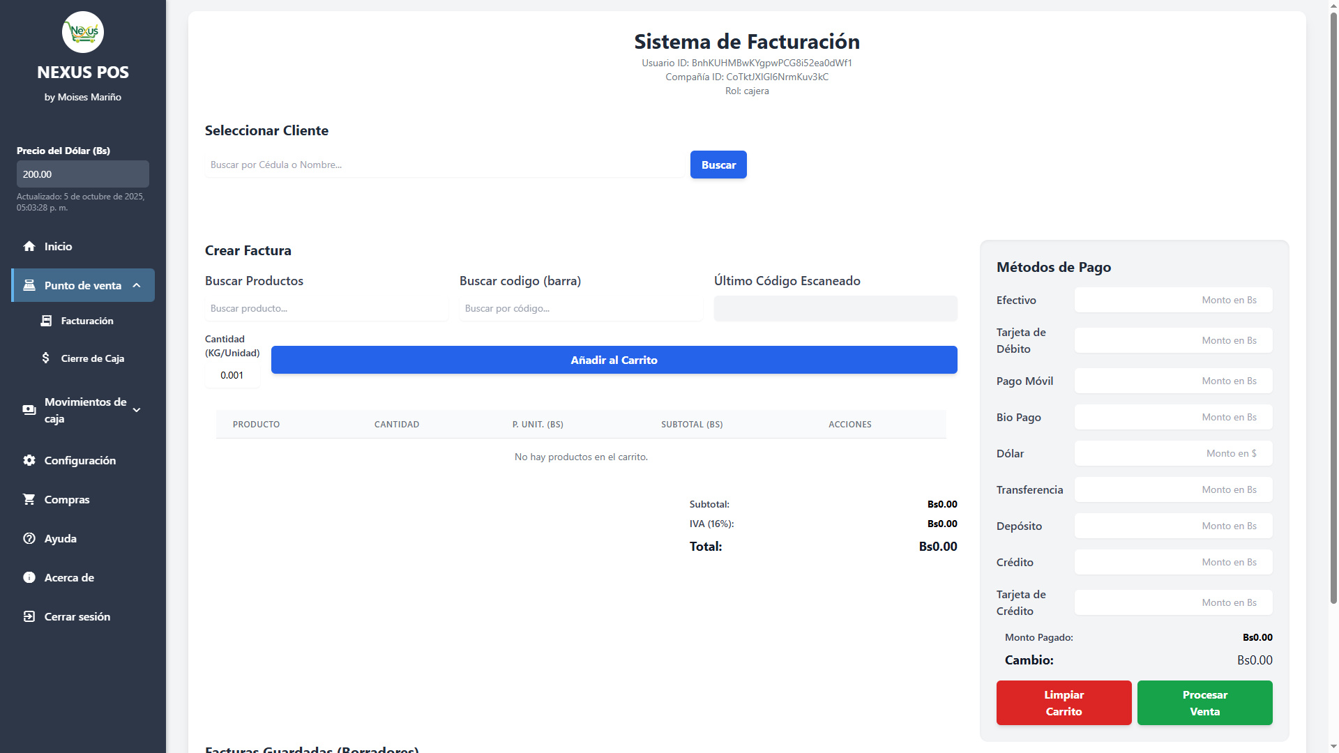 Captura de pantalla de la gestión de inventario